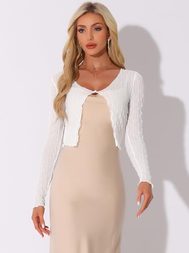 Image of Allegra K Bolero Shrug for Women's Sheer Mesh Tie Front Textured Crop Shrug for Evening Dresses
