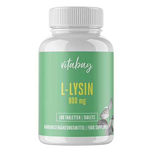 Vitabay Lisina Alta dosis 800 mg – 180 capsulas de Lysine veganas y probadas en laboratorio – Aminoácido esencial – Cápsulas de L Lisina – Sin aditivos no deseados
