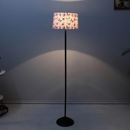 Image of tu casa Black Metal-Iron Base Foldable Floor Lamps with Butterfly Print & Satin Shade for Bedroom, Living Room, Lounge, Office Area, Gifting Without Bulb for Home Decoration (Height - 53 inch)