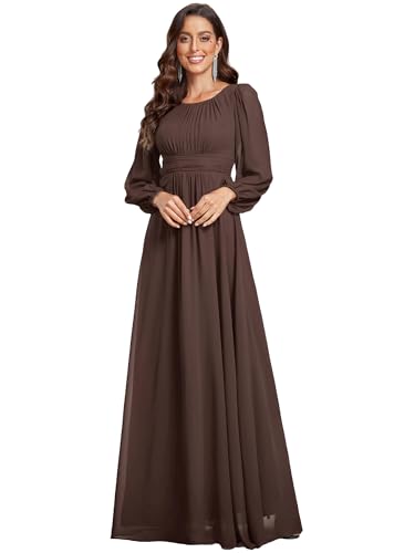 Image of Ever-Pretty Women's Crewneck Long Lantern Sleeves Floor Length A-Line Pleated Chiffon Formal Dress 0106B
