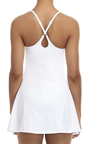 Siyiees Womens Tennis Dress, Workout Dress With Built-In Bra & Shorts Pockets Exercise Dress For Golf Athletic Dresses For Women White thumb #2