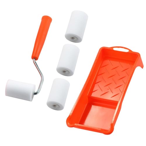 Kalokairi Kit de rodillos de pintura de espuma de alta densidad de 5 cm con forro de bandeja y marco resistente, paquete de 4 paredes, muebles, manualidades, espacios pequeños