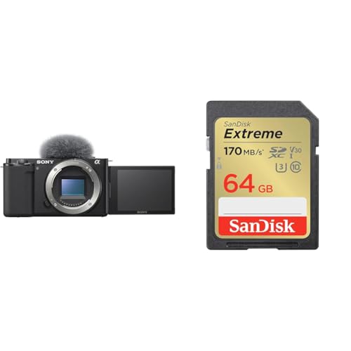 SONY(ソニー) Vlog用カメラ レンズ交換式VLOGCAM APS-C ミラーレス一眼カメラ ZV-E10 ボディ(レンズなし) ウィンドスクリーン付属 ブラック ZV-E10 B + 【 サンディスク 正規品 】 SanDisk SDカード 64G
