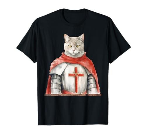 Cavaliere Felino Templare Il Gatto Crociato Maglietta