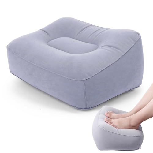Inflatable Foot Rest for Airplane Travel & Office, Portable Leg Rest Pillow with Pump, Elevating Feet for Economy Flight, Home Desk, Car Use - Grey