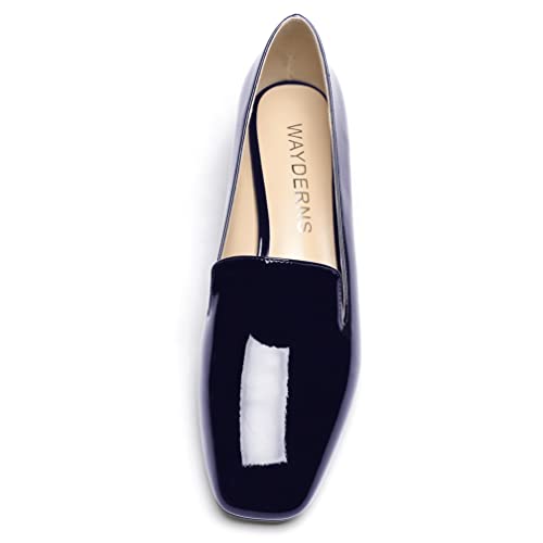 WAYDERNS Women's Patent Square Toe Slip On Mules Chunky Low Heel Pumps Shoes 1.5 Inch3