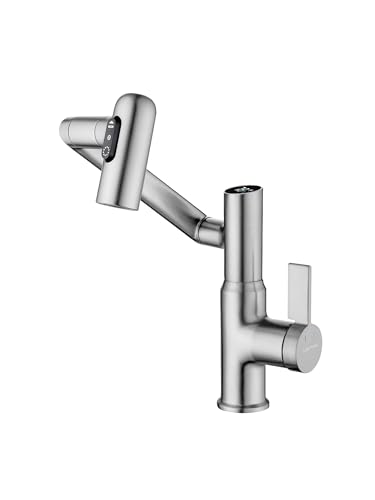 Lefton Rotatable Bathroom Faucet with Temperature Display in Fahrenheit (Batteries-Free), 3 Water Modes, Brushed Nickel, BF2204-0