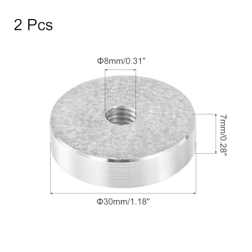 QUARKZMAN M8 Gewinde 30mm Durchmesser Runde Form Aluminium Scheibe Hardware 2 Stück, Aluminium Kreis Scheibe Glasplatte Adapter für Glastisch, Silber