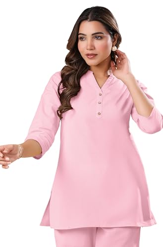 Image of Janasya Women's Light Blue Linen Cotton Solid A-line Top