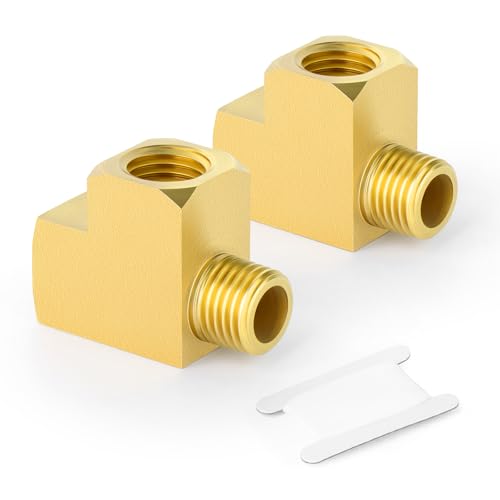 Image of GASHER 2Pcs Brass Tee Fitting, 1 /8 inch FNPT x 1 /8 inch FNPTx 1 /8 inch MNPT Pipe Fittings, Male Run Tee