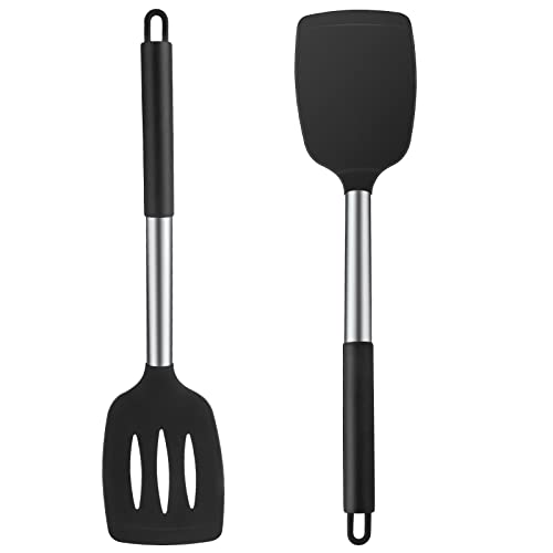 Silicone Spatulas Turners, Solid & Slotted Silicone Spatula Set, Non