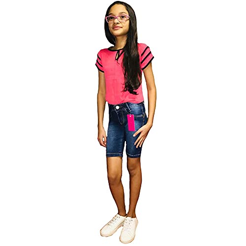 Bermuda Jeans Com Licra Infanto Juvenil Feminina Azul Liso 3