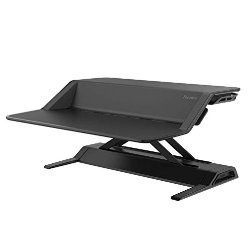 Fellowes Sitz-Steh Desktop Aufsatz Lotus - REGT zu mehr Bewegung bei der Schreibtischarbeit an, mit 22 Höheneinstellungen und Kabelmanagement, ergonomisch, schwarz, 1 Stück