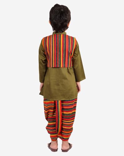 Image of superminis Boys Cotton Solid Jacket, Kurta Dhoti Set