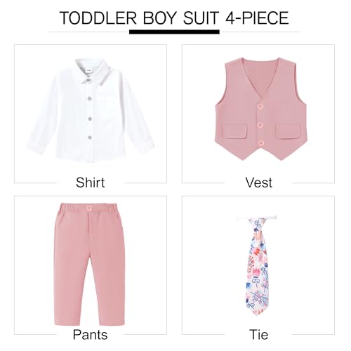 SANMIO Boy Suit Toddler Boys Formal Dress Outfit Shirt+Printed Tie+Vest+Pants Baby Tuxedo Boys Wedding Clothes2