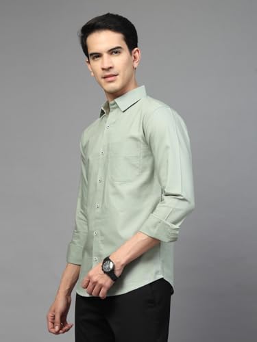 Image of Majestic Man Solid Cotton Casual Shirt - Slim Fit, Full Sleeves, Premium Button Closure