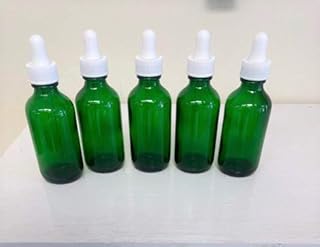 worldscents 2 Oz Green Boston Round Glass Bottle with white Glass Dropper bundle of 5 units