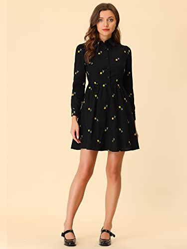 Image of Allegra K Women's Shirt Dress Long Sleeve Collared Floral Embroidered Casual Mini Dresses