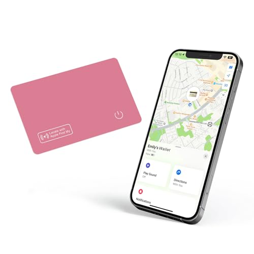 Image of Reyke Wallet Tracker Card, Rechargeable Thin Wallet Finder, Works with Apple Find My (iOS Only), Bluetooth Tracker for Wallet, Luggage Tags, Passports, Laptop, IP68 Waterproof, Pink