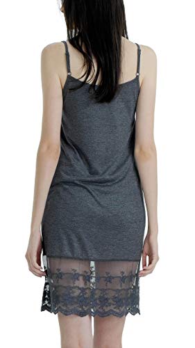 Melody Women's Lightweight Layering Lace Ruffle Knit Full Slip Dress Extender With Adjustable Straps Dark Grey #TOP2