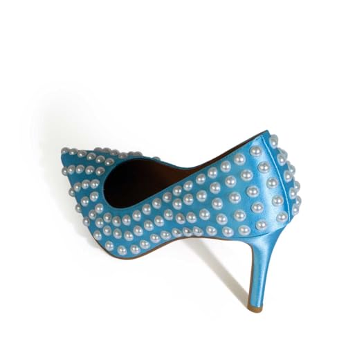 iadore Women Sexy Stiletto High Heel Pumps Chic Pearl Studded Slip-on Shoes Satin Pointed Toe Fashion Dress Pumps Size 5-12 US3