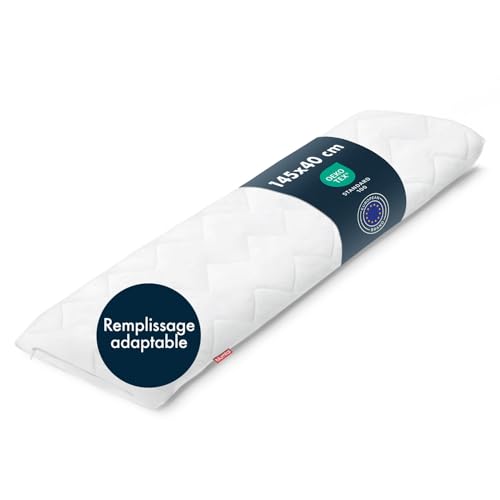Blumtal Oreiller pour dormir sur le côté 40 x 145 - Oreiller de sommeil latéral certifié Oeko-Tex - Oreiller de grossesse avec rembourrage réglable