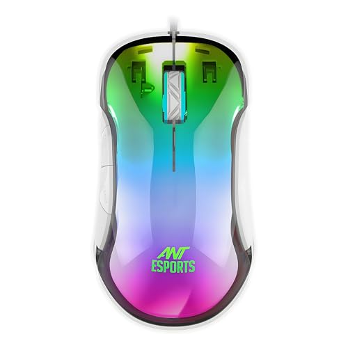 Ant Esports GM610 7D Crystal Full RGB Gaming Mouse, Instant 825 Chip, 7 Adjustable DPI Up to 12800, Lightweight Mouse, 7 Buttons, Ergonomic Gamer Mice for Windows/Laptop/PC/Mac OS- White