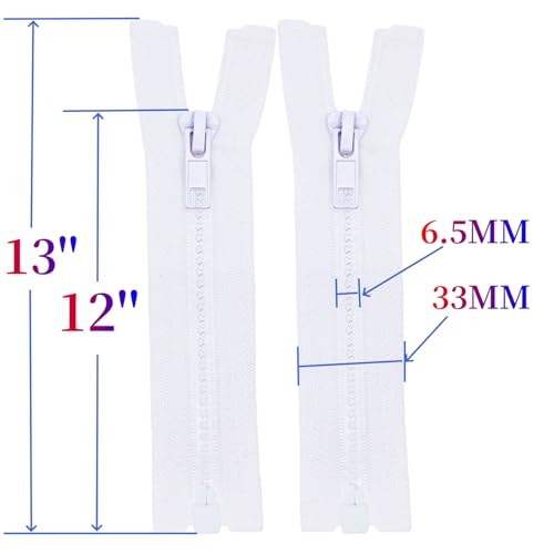 Image of MebuZip 2PCS #5 12 Inch Separating Jacket Zippers Resin Zipper Molded Plastic Zippers Bulk for Sewing Coat Jackets Clothes (White)