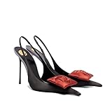 THESHY Women's Slingback High Heels Floral Appliqués Pointed Toe Slip On Satin Stiletto Pumps Fashion Party Dress Shoes for Women