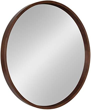 Kate and Laurel Hutton Round Decorative Wood Frame Wall Mirror, 30 Inch Diameter, Walnut