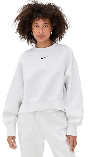 Image of Nike Women's Sportswear Phoenix Fleece Over-Oversized Crew Neck Sweatshirt, Birch Heather/Black, XS