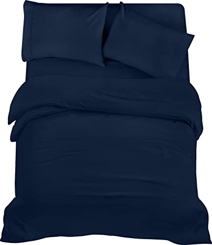Utopia Bedding 4 Piece Double Bedding Set - Duvet Cover, Fitted Sheet with Pillow cases - Soft Brushed Microfiber (Navy)