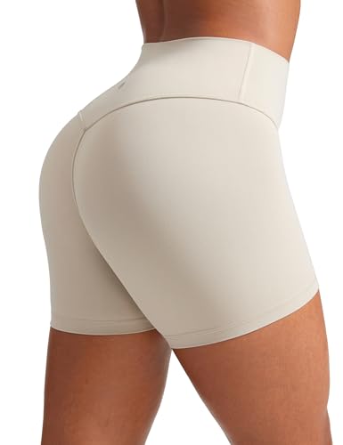 Opiniones de Ropa de Gimnasia para Mujer - solo los mejores. 48 CRZ YOGA Butterlift Pantalones Cortos de Cintura Alta para Mujeres con Trasero Fruncido 4 Pulgadas Bronceado Mojave Chico