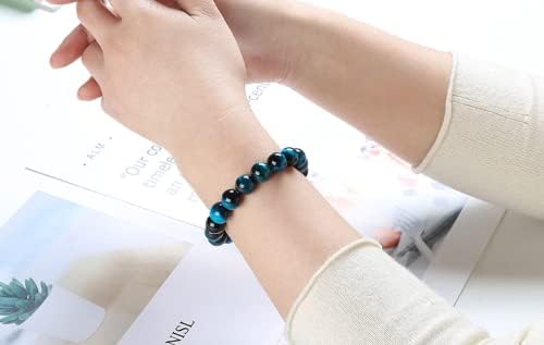 Helena Rose Jewellery Blue Tiger Eye Buddha Spiritual Bracelet, Natural Stone 10mm Beads, Ladies Stretch Beaded Jewellery - Image 3