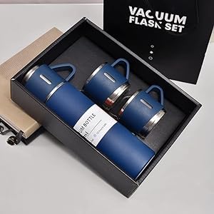 supaarDouble-wall stainless steel vacuum thermos flask set with 2 stainless steel cups for hot and cold beverage