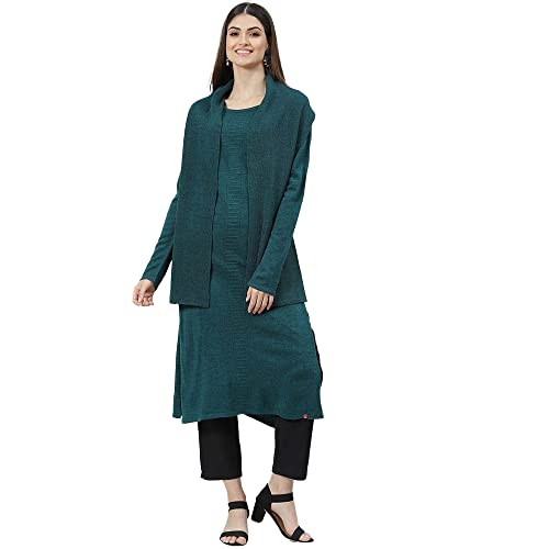 Image of BIBA Women Acrylic Regular Fit Straight Scarf Set Yarndyed Kurta