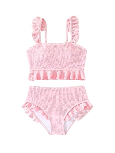Image of Floerns Girl's 2 Piece Bathing Suit Ruffle Trim Summer Bikini Swimsuit