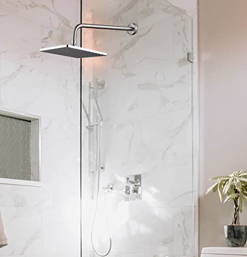 16 Inch Shower Arm With Flange,Stainless Steel 90 Degree Rain Shower Head Extension Arm,Wall-Mounted Shower Head Arm For Fixed Shower Head,Brushed Nickel #TOP2