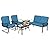 Oakcloud 5Pcs Metal Outdoor Furniture Patio Conversation Set (Loveseat, Coffee Table and Bistro Table, 2 Spring Chair) -Wrought Iron Patio Chair Set with Cushions (Blue)