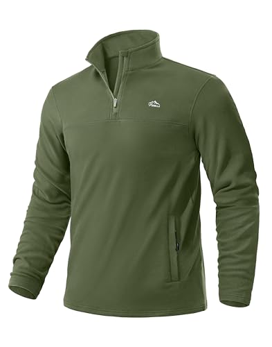 Pudolla Fall Winter Fashion Windproof Sweatshirt for Men Quarter Zip Pullover Golf Sweaters for Men(Army Green L