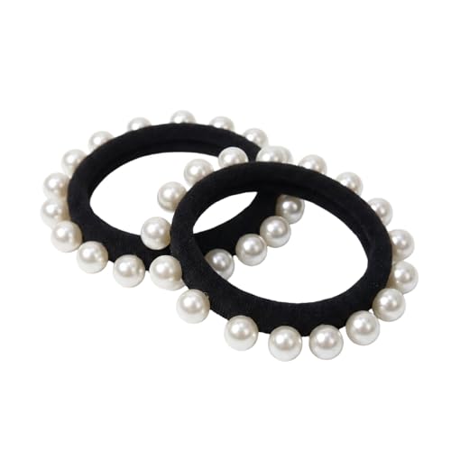2Pcs White Pearl Hair Ties Elastic Stretchy Hair Ropes Scrunchies Ponytail Holder Styling Accessories for Women Girls