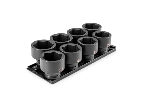 Image of TEKTON 3 /4 Inch Drive Impact Socket Set, 8-Piece | SID93104 | (2-1 /16 - 2-1 /2 in.), Shallow, 6-Point, Socket Rail