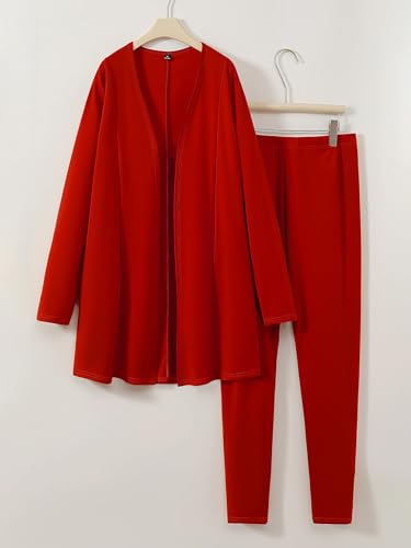 Plus Size Casual Work Pants Suit Set Cropped Jacket Fitted Trousers2