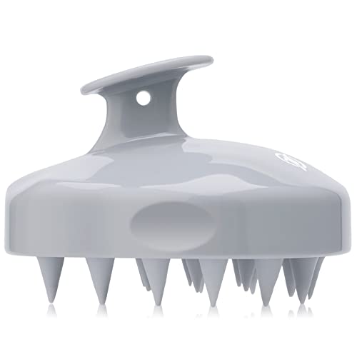 FREATECH Scalp Massager Shampoo Brush with Soft & Flexible Silicone Bristles for Hair Care and Head Relaxation, Ergonomic Scalp Scrubber/Exfoliator for Dandruff Removal and Hair Growth Gray