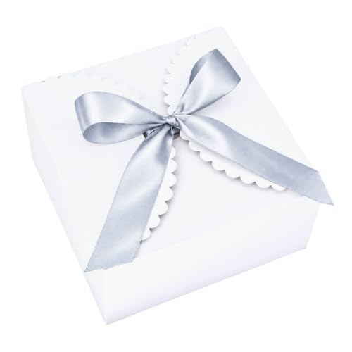 WEWILUCK 8x8x4 White Gift Box with Lid & Ribbon, 6 Pack Foldable Paper Box