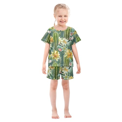 ALAZA Cactus Flower Tropical Pajamas Short Sleeve 2 Piece Sleepwear Top and Bottom Pajama Set Unisex3