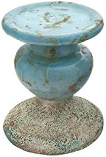 Creative Co-op Small Distressed Blue Terracotta Pillar Candle Holder