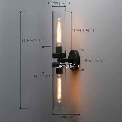 Image of Pathson 2 Lights Cylinder Glass Wall Sconce, Set of 2 Hardwired Wall Vanity Lights with Double Tube Glass, Vintage Aluminum Wall Lamp Decor for Bathroom Mirror Living Room Bedroom Fireplace Staircase