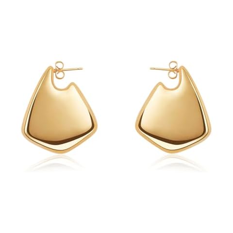 SHERLOVE Gold Earrings for Women Trendy,Dupes Earrings Lightweight Hollow Fin Shaped 18K Gold Plated Chunky Gold Statement Earrings for Women Jewelry Fashion- Gold 35mm Cover