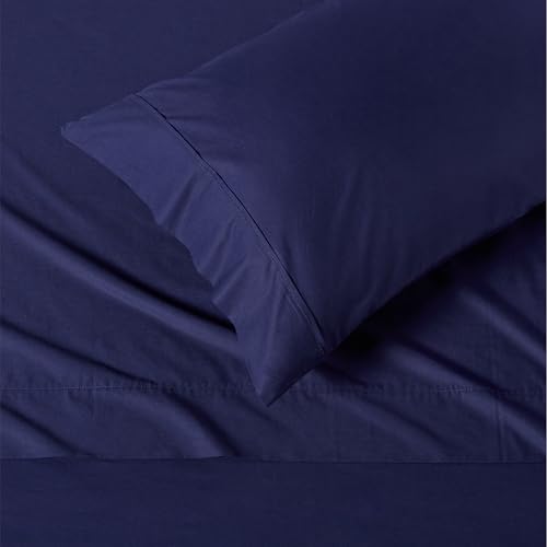 Amazon Basics Soft Organic Cotton Sheet Set with 2 Pillowcases, GOTS-Certified, Full, Navy Blue by Amazon Basics - Used condition - Image 3